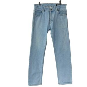 Balmain Light Blue Jeans 32 Button Zip Mid Rise Straight Monogram Back Pockets